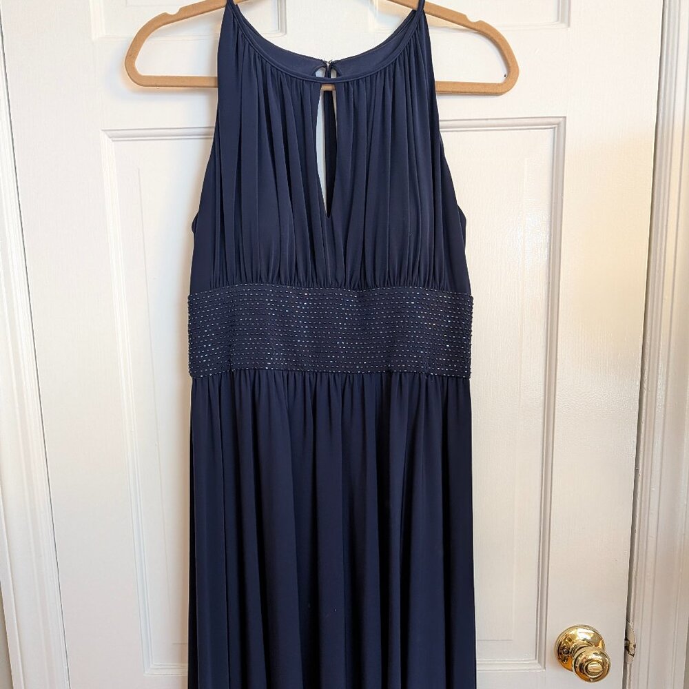 David’s Bridal Navy Cocktail Dress w/ Beaded Waist – Size 10 (M)